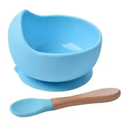 OEM - CUENCO DE SILICONA CON CUCHARA PARA BEBE CELESTE