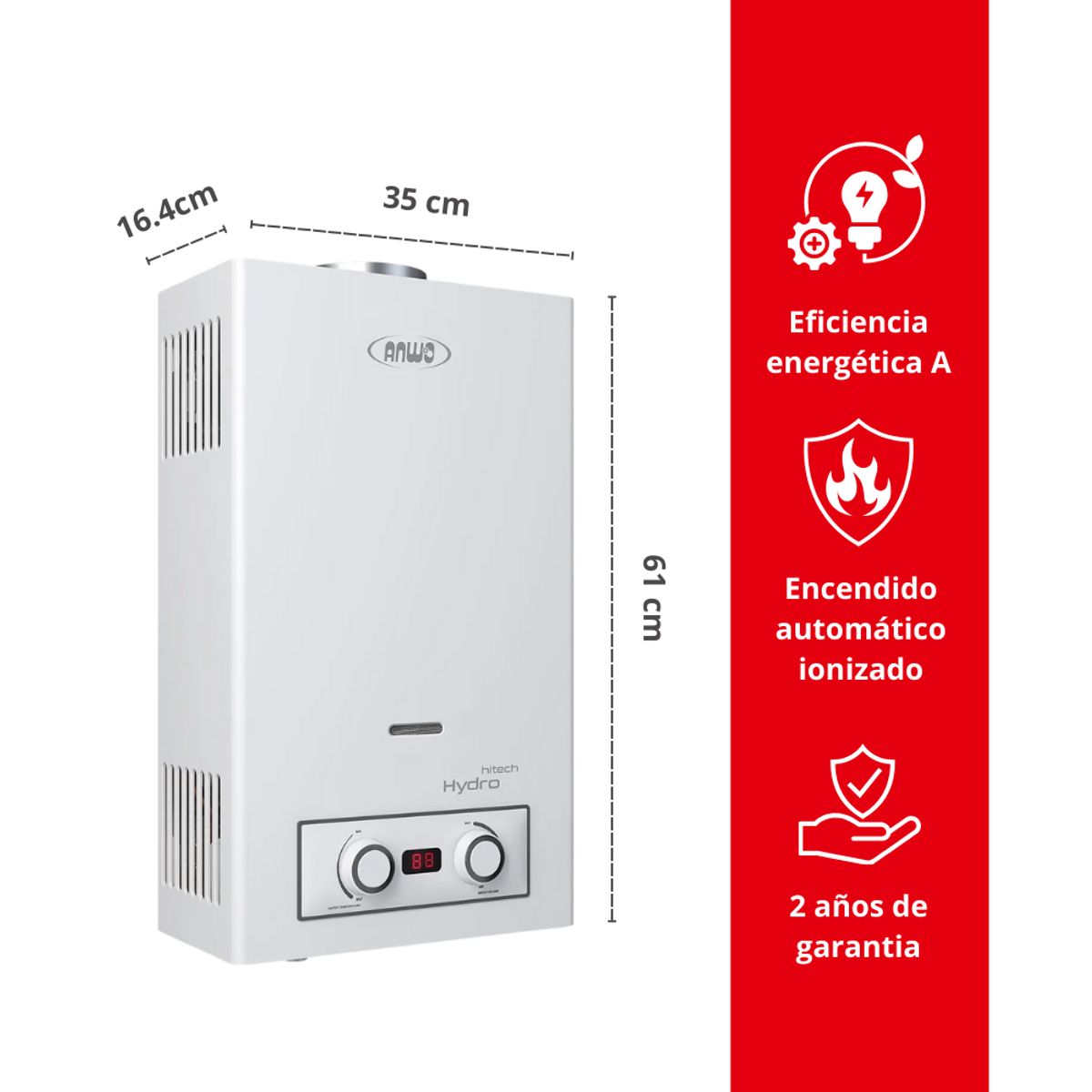 ANWO - Calefont Anwo 11 Litros Gas Natural Tiro Natural Hitech Hydro 22