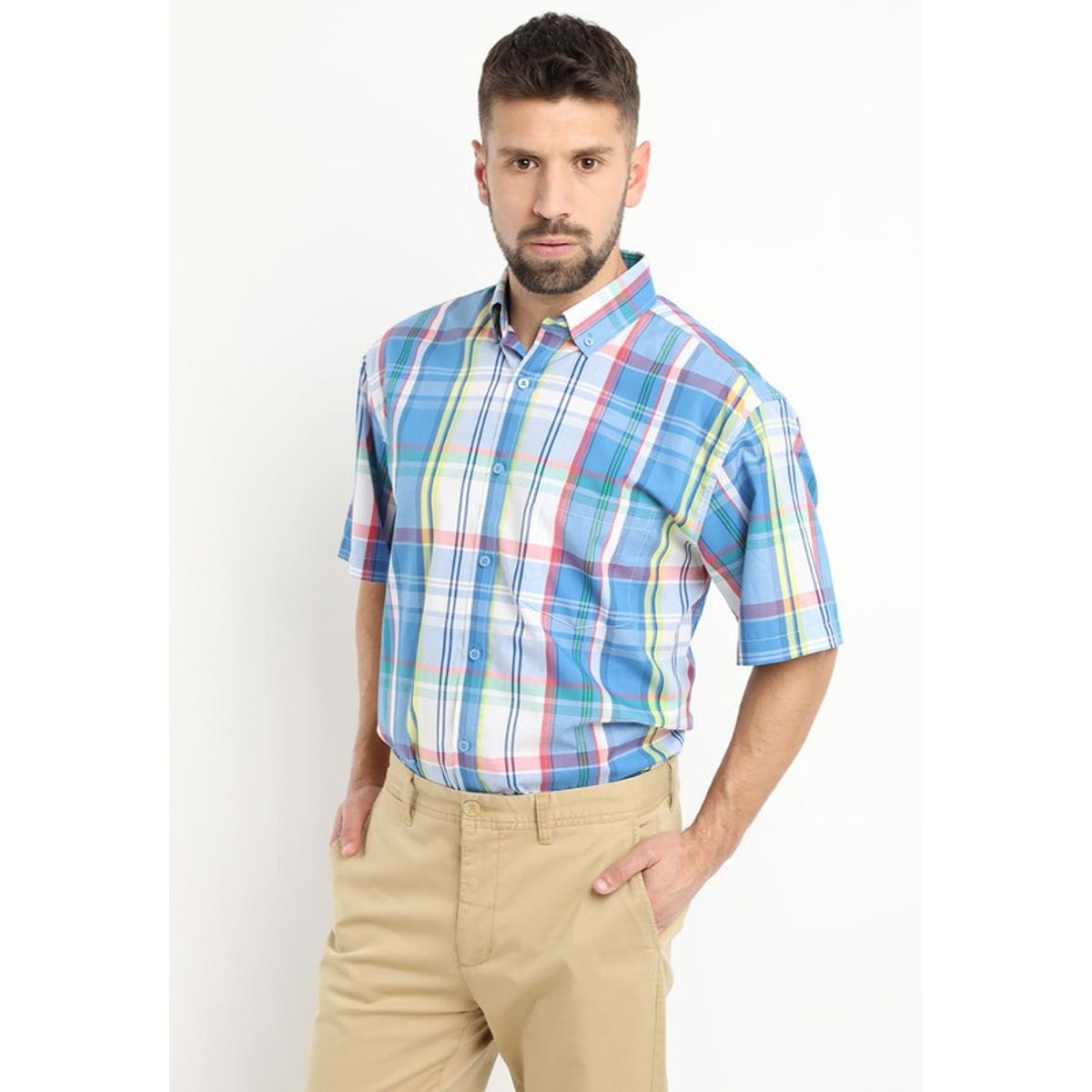 KOTTING - Camisa Fantasia Premium Manga Corta Boton Cuello Celeste KOTTING