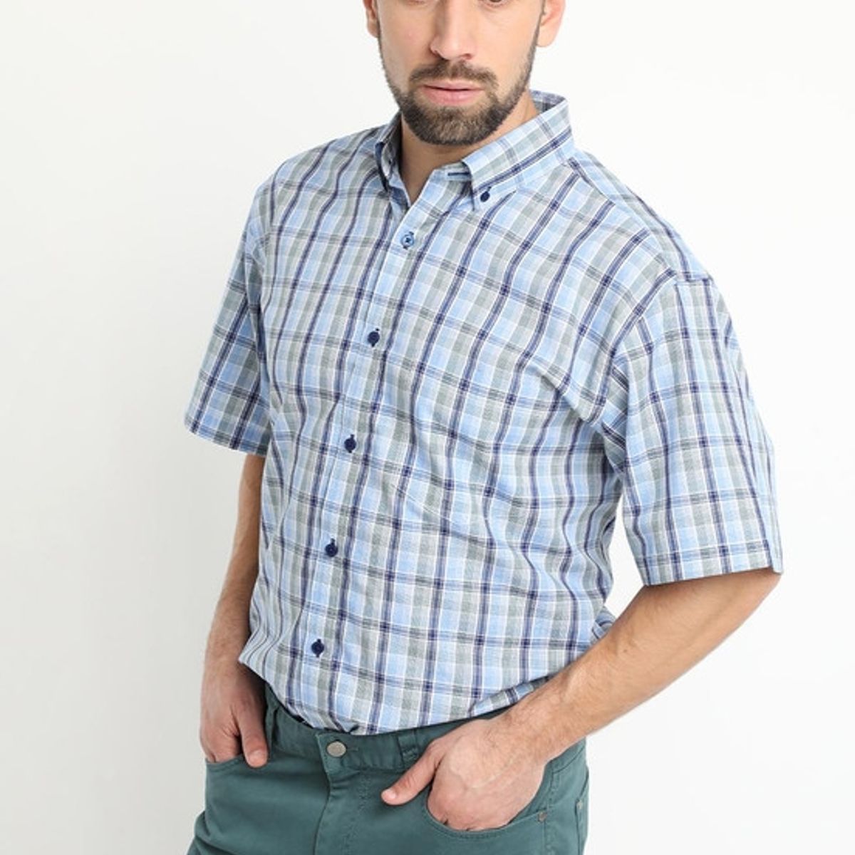 KOTTING - Camisa Fantasia Premium Manga Corta Boton Cuello Azul KOTTING