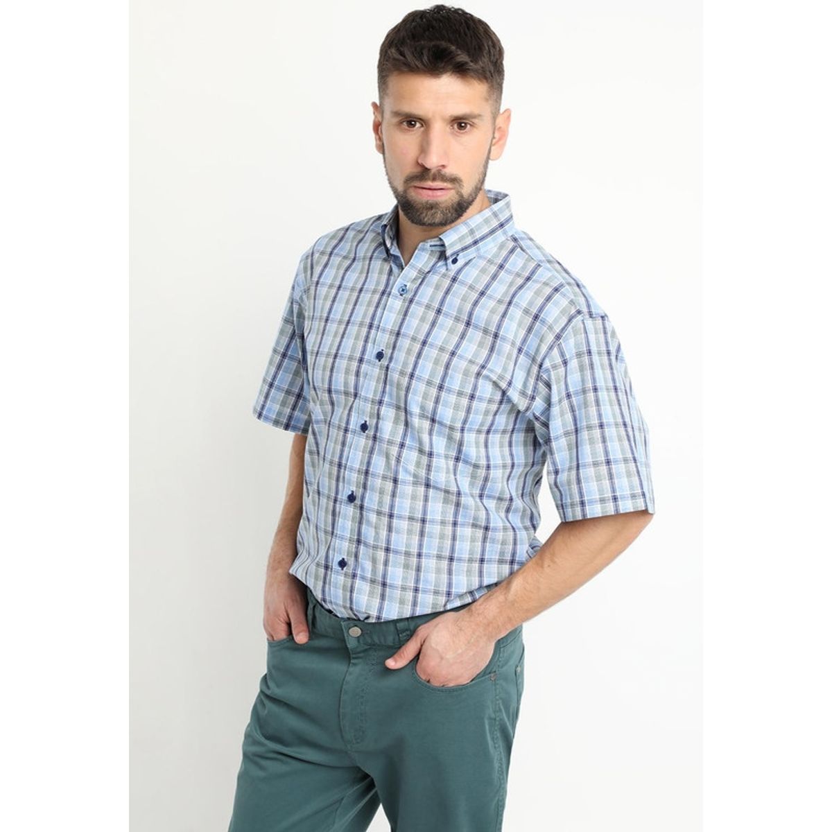KOTTING - Camisa Fantasia Premium Manga Corta Boton Cuello Azul KOTTING
