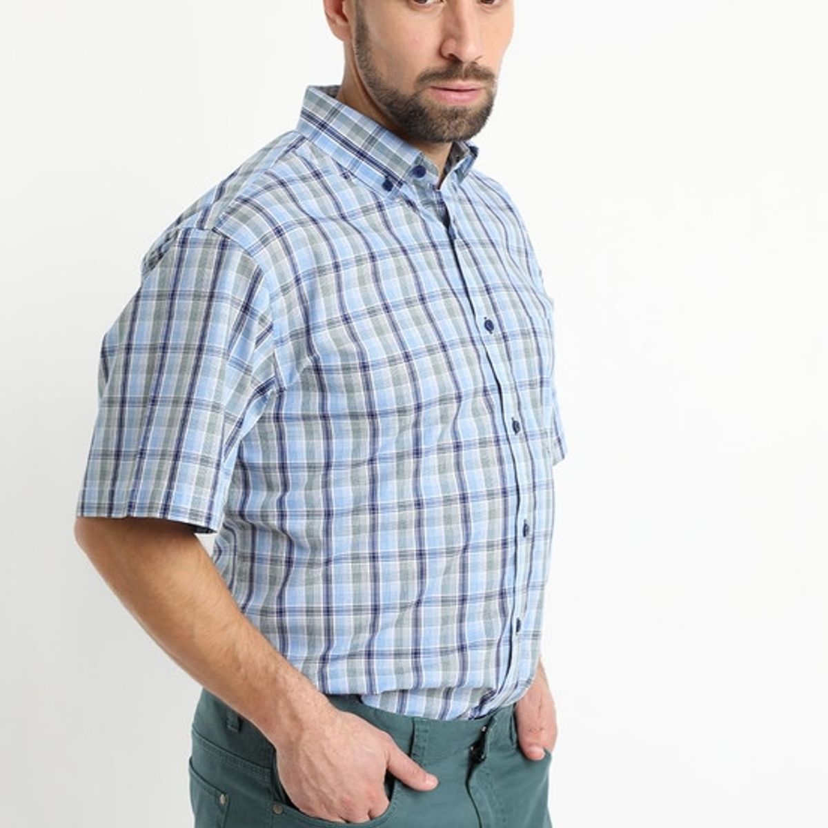 KOTTING - Camisa Fantasia Premium Manga Corta Boton Cuello Azul KOTTING