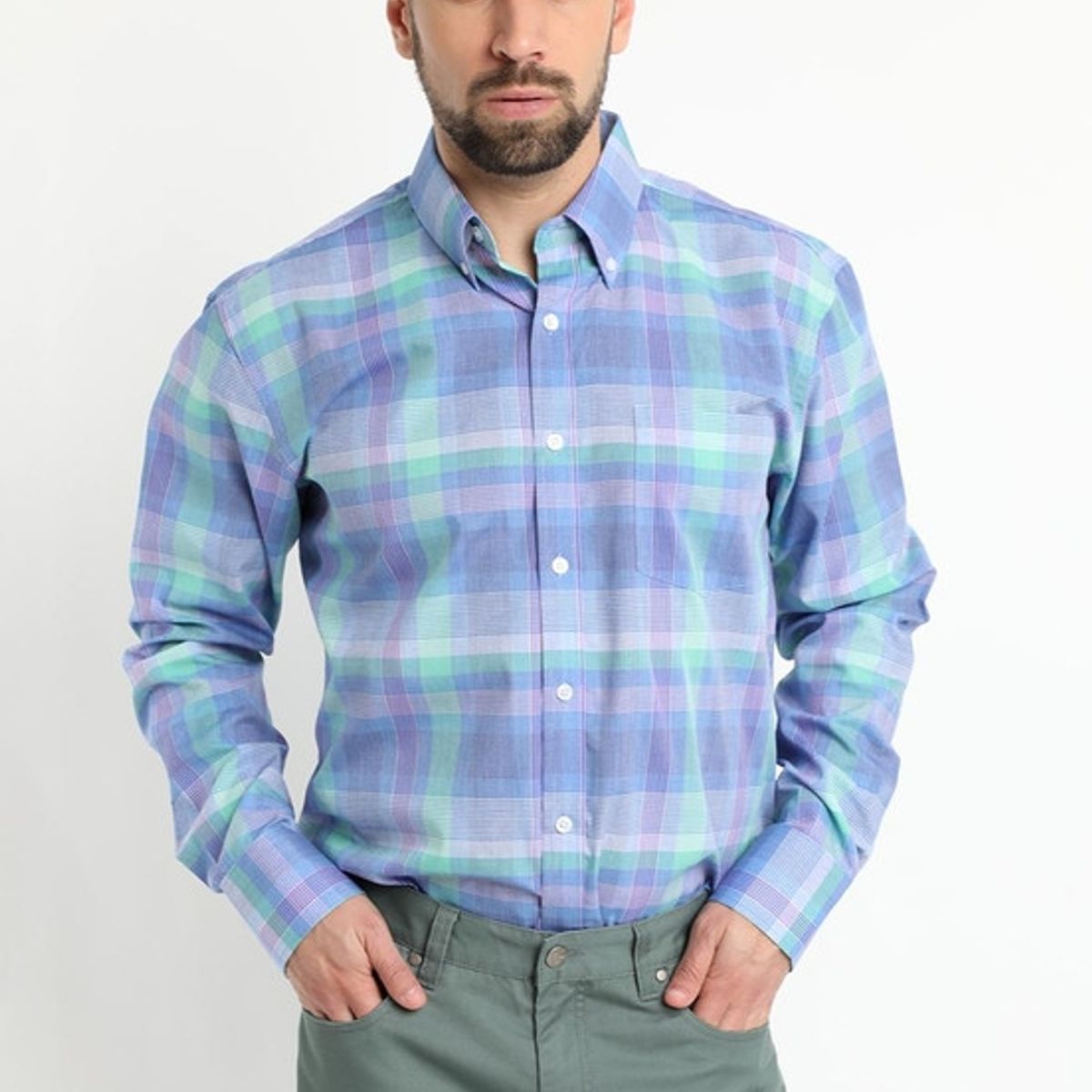 KOTTING - Camisa Fantasia Premium Manga Larga Boton Cuello Celeste KOTTING