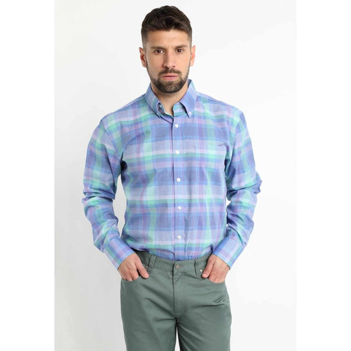 KOTTING - Camisa Fantasia Premium Manga Larga Boton Cuello Celeste KOTTING