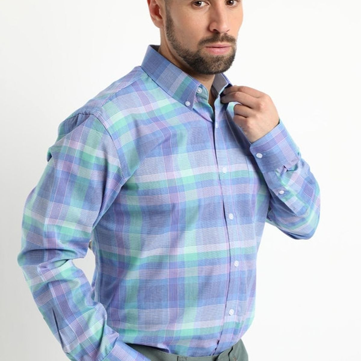 KOTTING - Camisa Fantasia Premium Manga Larga Boton Cuello Celeste KOTTING