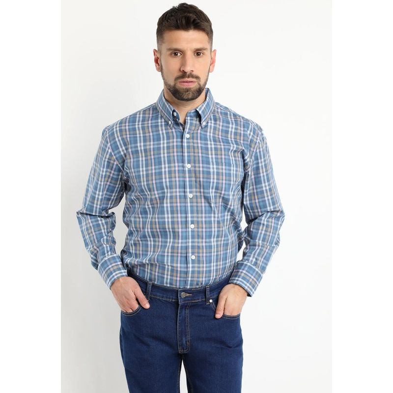 KOTTING - Camisa Fantasia Premium Manga Larga Boton Cuello Celeste KOTTING