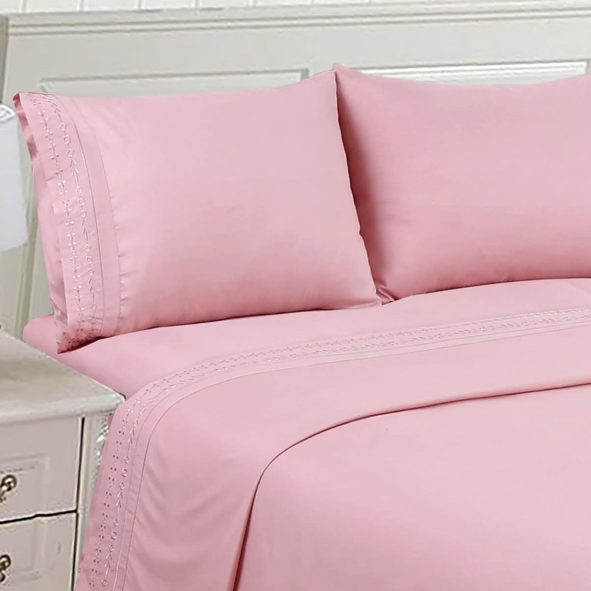 GENERICO - Juego de Sabana King de 200 hilos - Rosa 60% algodón