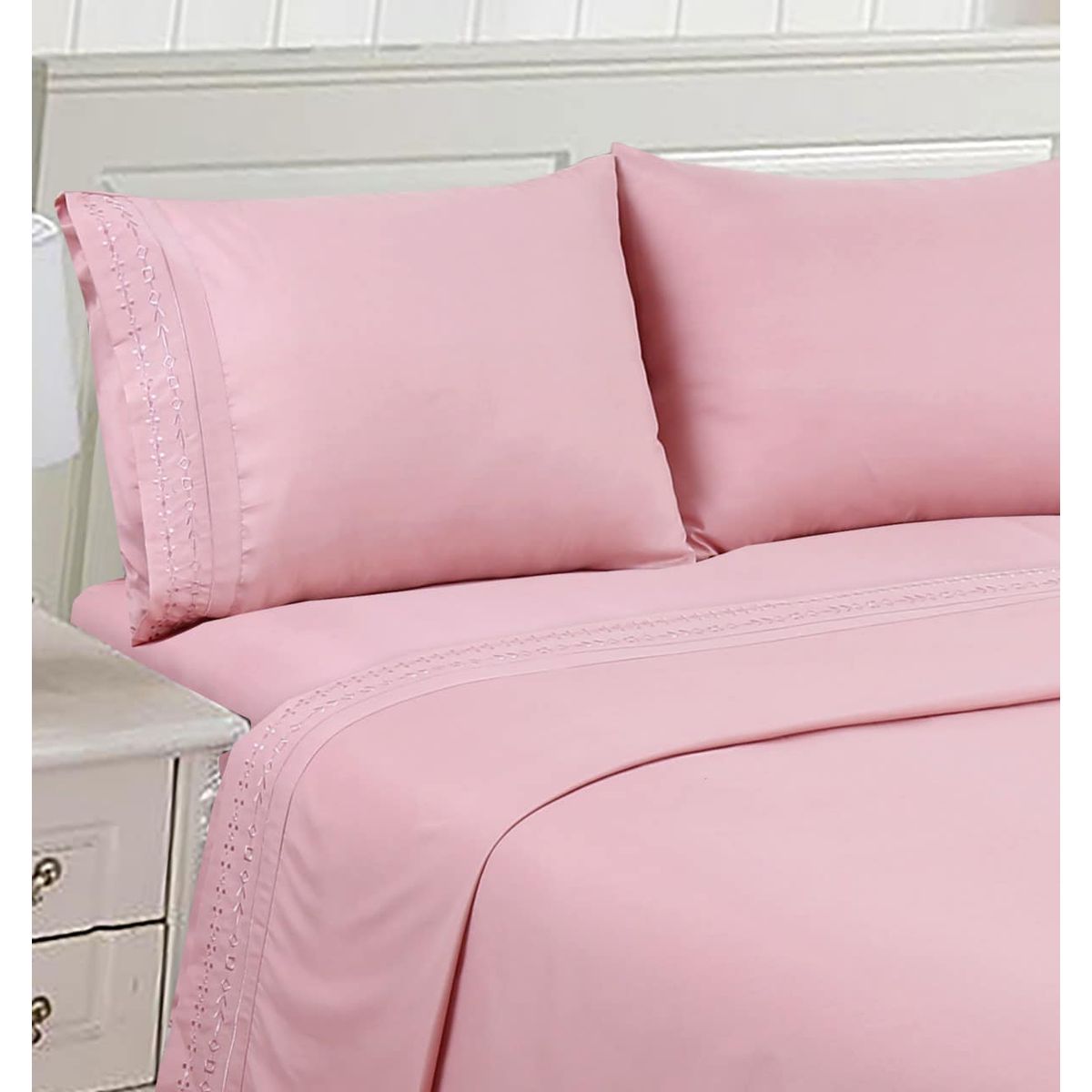GENERICO - Juego de Sabana King de 200 hilos - Rosa 60% algodón