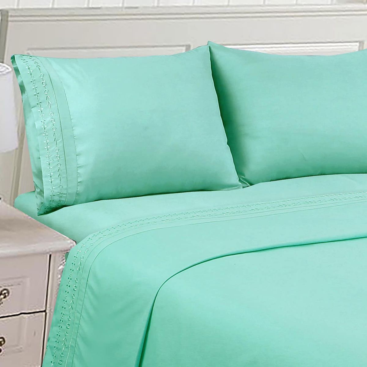 GENERICO - Juego de Sabana King de 200 hilos - verde claro 60% algodón