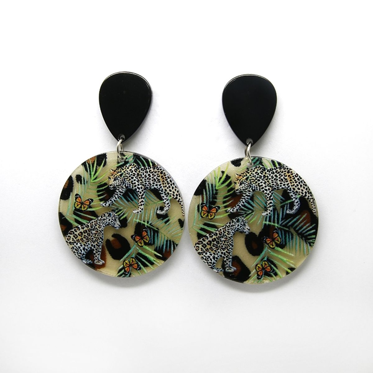 GENERICO - Aros Pendientes Animal Print Diseño Leopardo Acrilico PVC Lacado