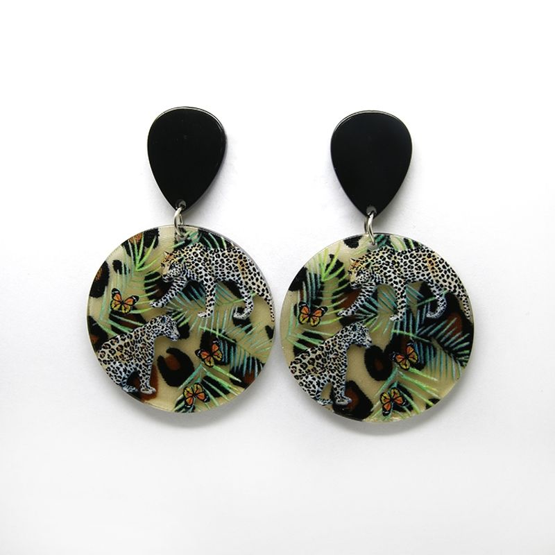 GENERICO - Aros Pendientes Animal Print Diseño Leopardo Acrilico PVC Lacado