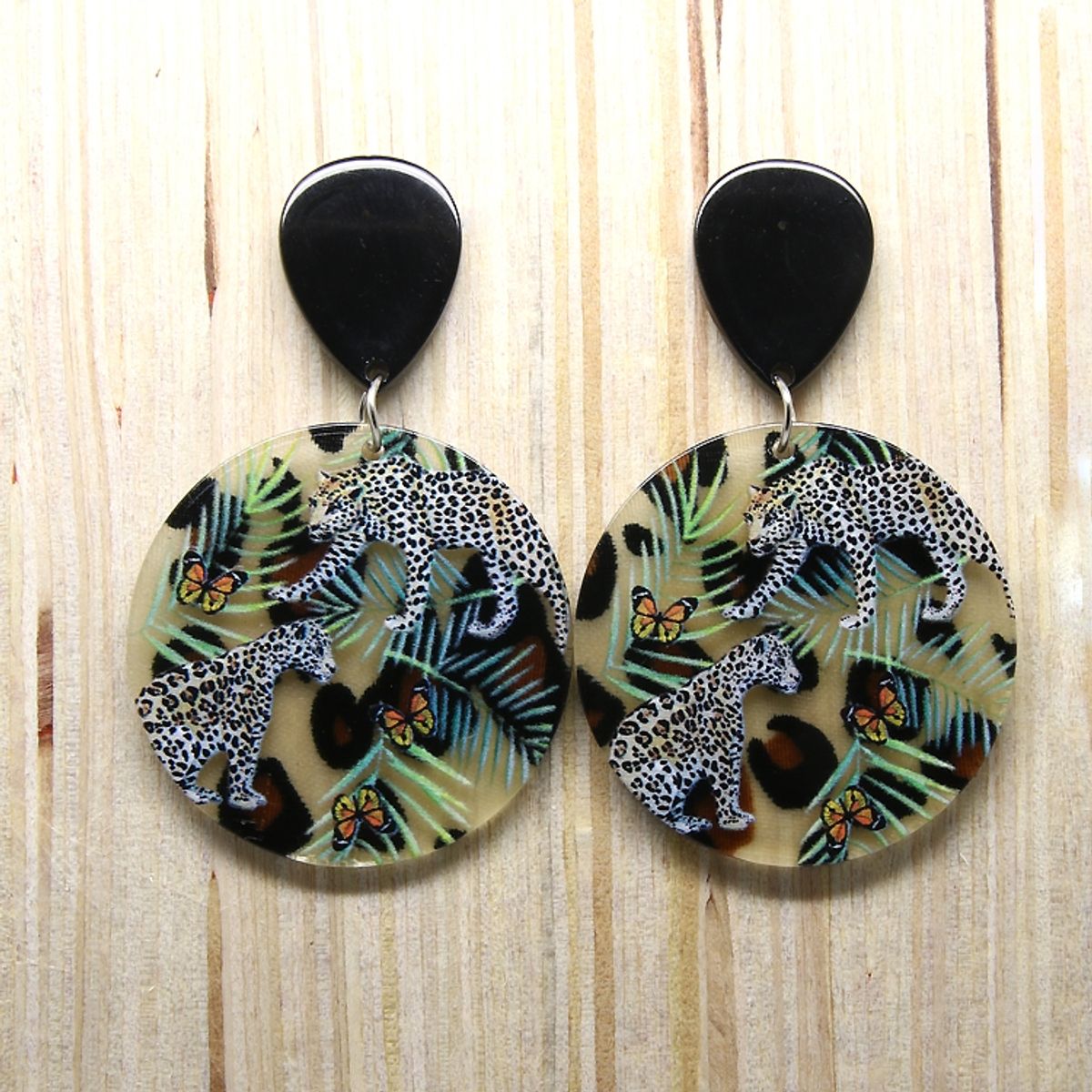 GENERICO - Aros Pendientes Animal Print Diseño Leopardo Acrilico PVC Lacado