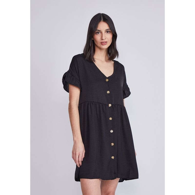SIOUX - Vestido Mujer Botones Negro Sioux