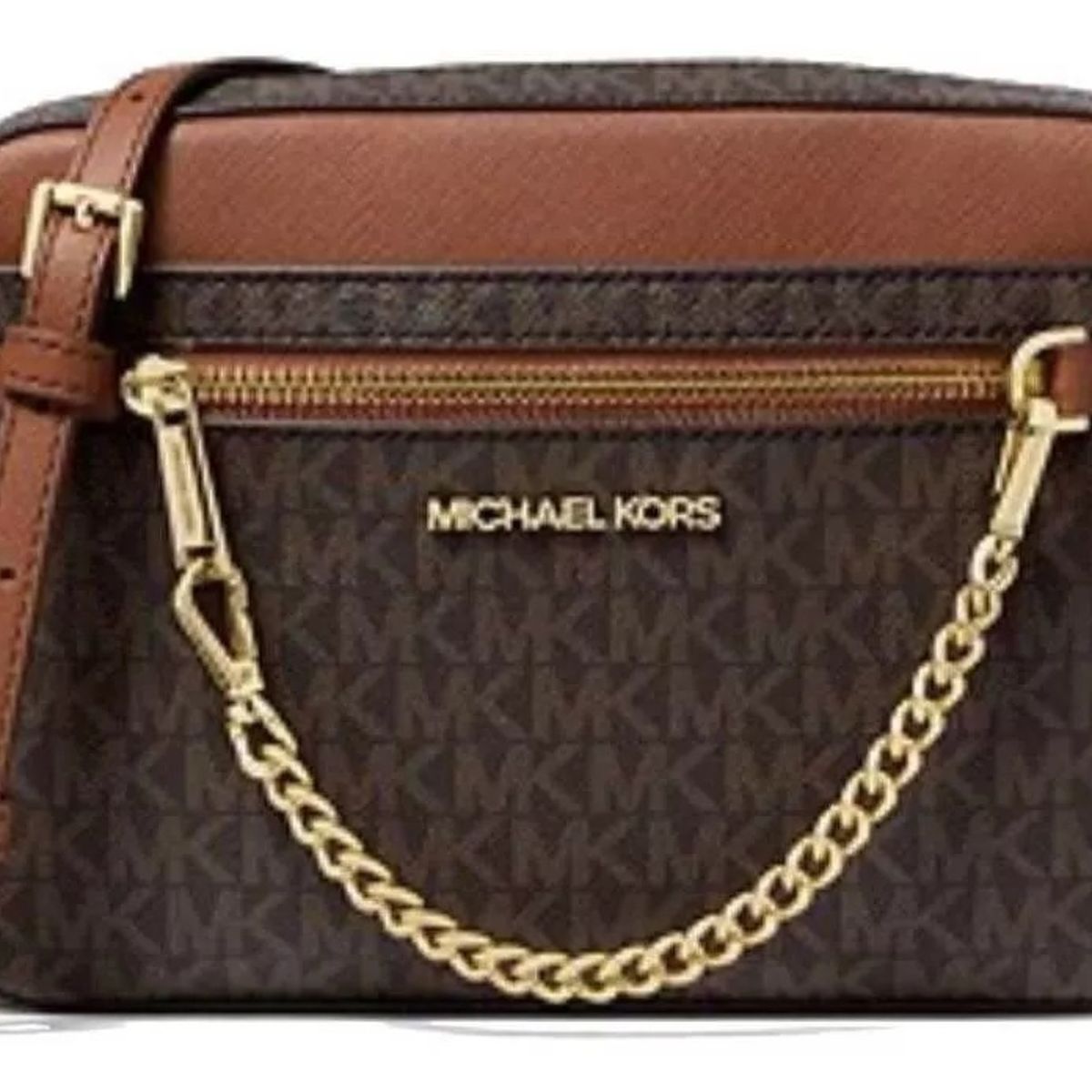MICHAEL KORS - Michael Kors Crossbody Jet Set Monograma cafe con cadena