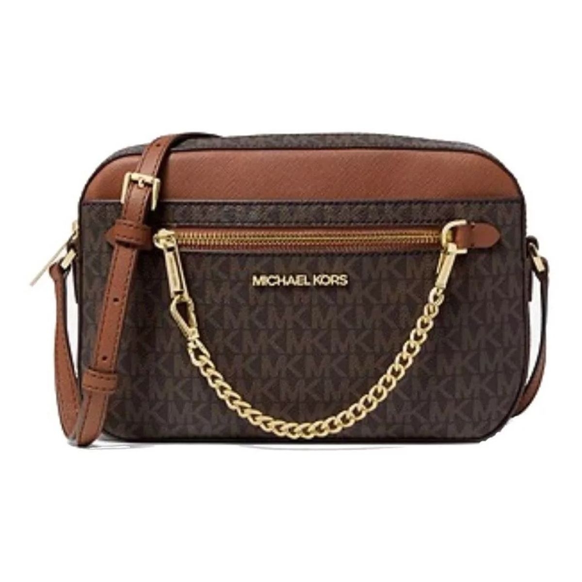 MICHAEL KORS - Michael Kors Crossbody Jet Set Monograma cafe con cadena