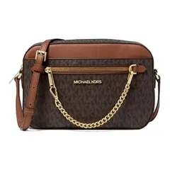 MICHAEL KORS - Crossbody Jet Set Monograma cafe con cadena