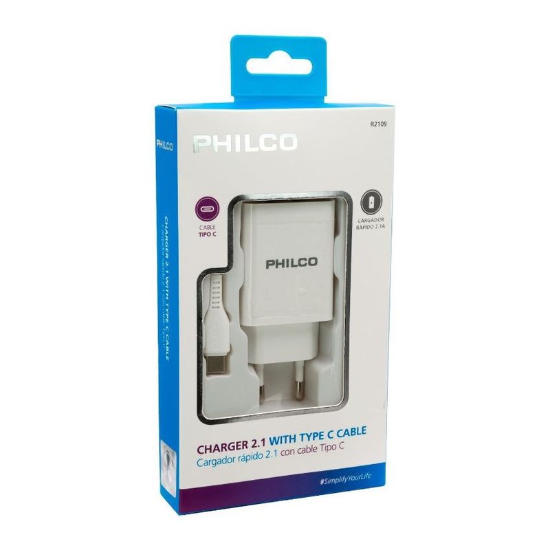 PHILCO - Cargador Pared y Cable Tipo C Philco 21A