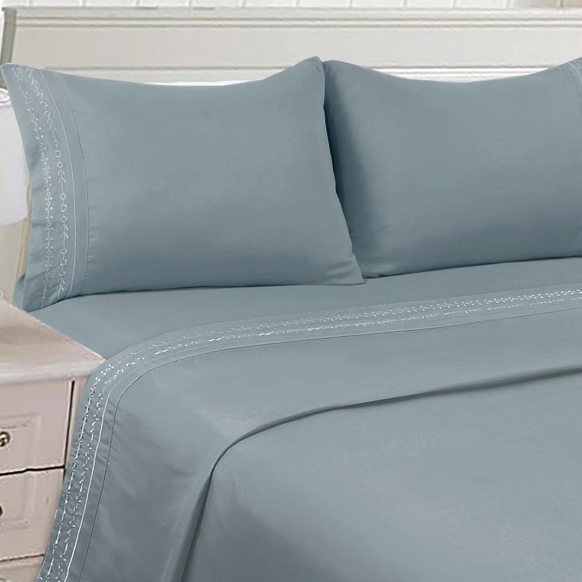 GENERICO - Juego de Sabana King de 200 hilos - Gris 60% algodón