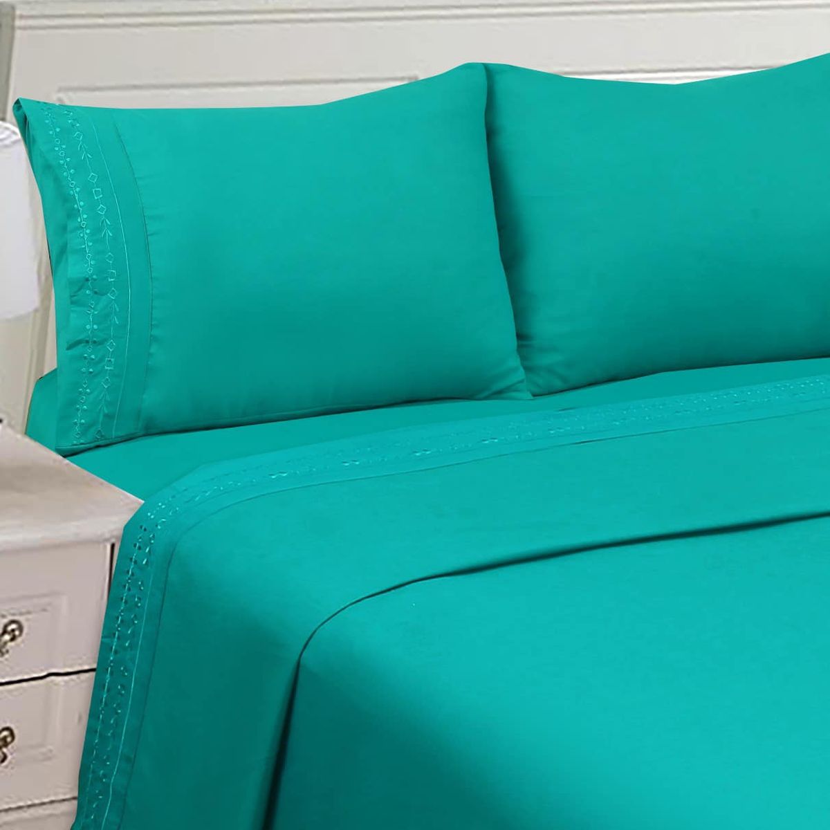 GENERICO - Juego de Sabana King de 200 hilos - Turquesa 60% algodón