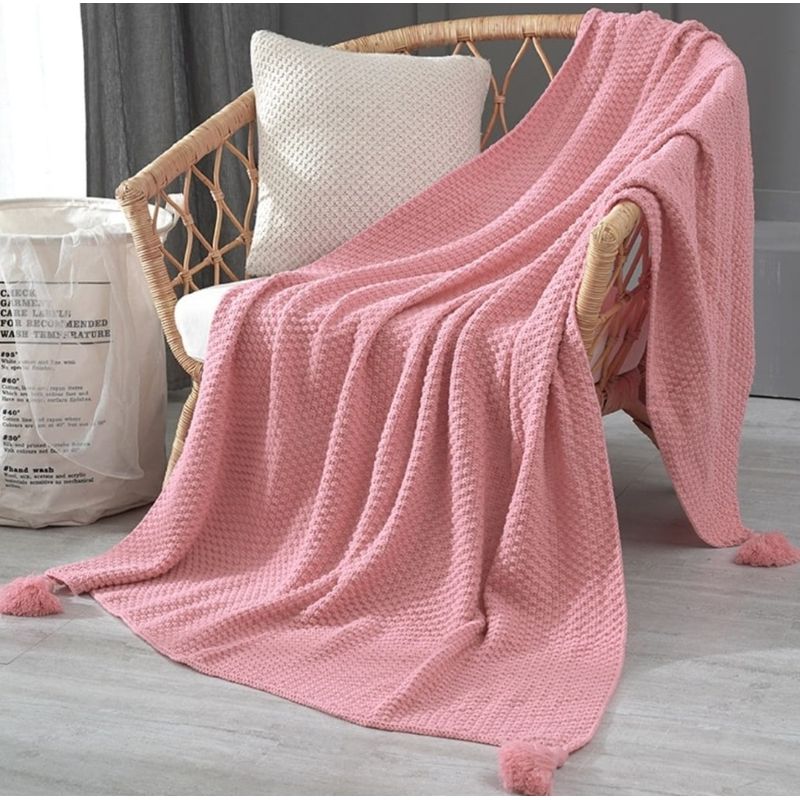 ANGELES DEL HOGAR - Manta o piecera para sofa  y camas tejida con Borlas 130xm x 150cm