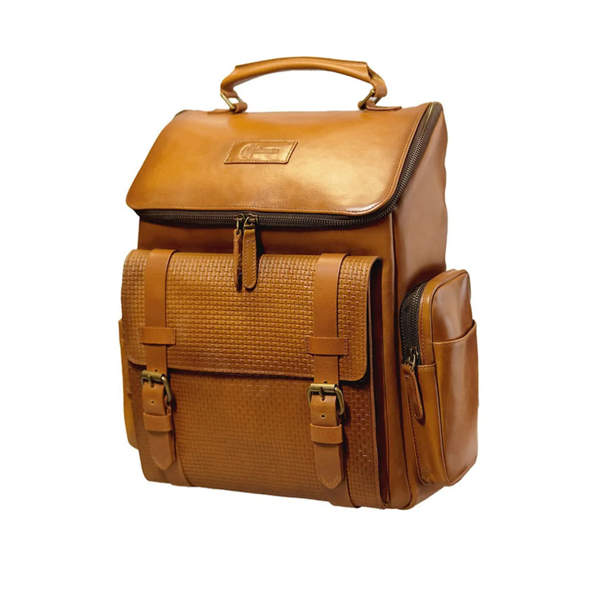 CRAFTMEN - Mochila 100% Cuero Genuino Insignia color Brandy