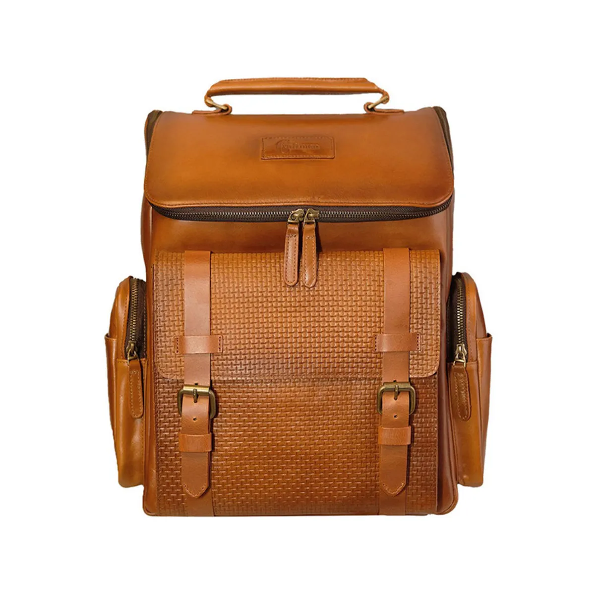 CRAFTMEN - Mochila 100% Cuero Genuino Insignia color Brandy