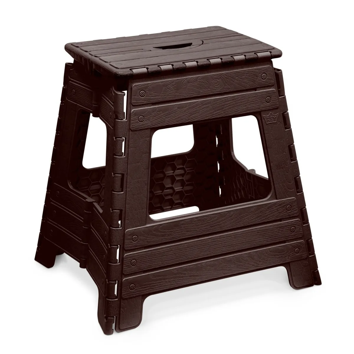 REYPLAST - Banquito Taburete Piso Plegable Portatil Con Estilo Moderno Gris Pardo Con Cafe