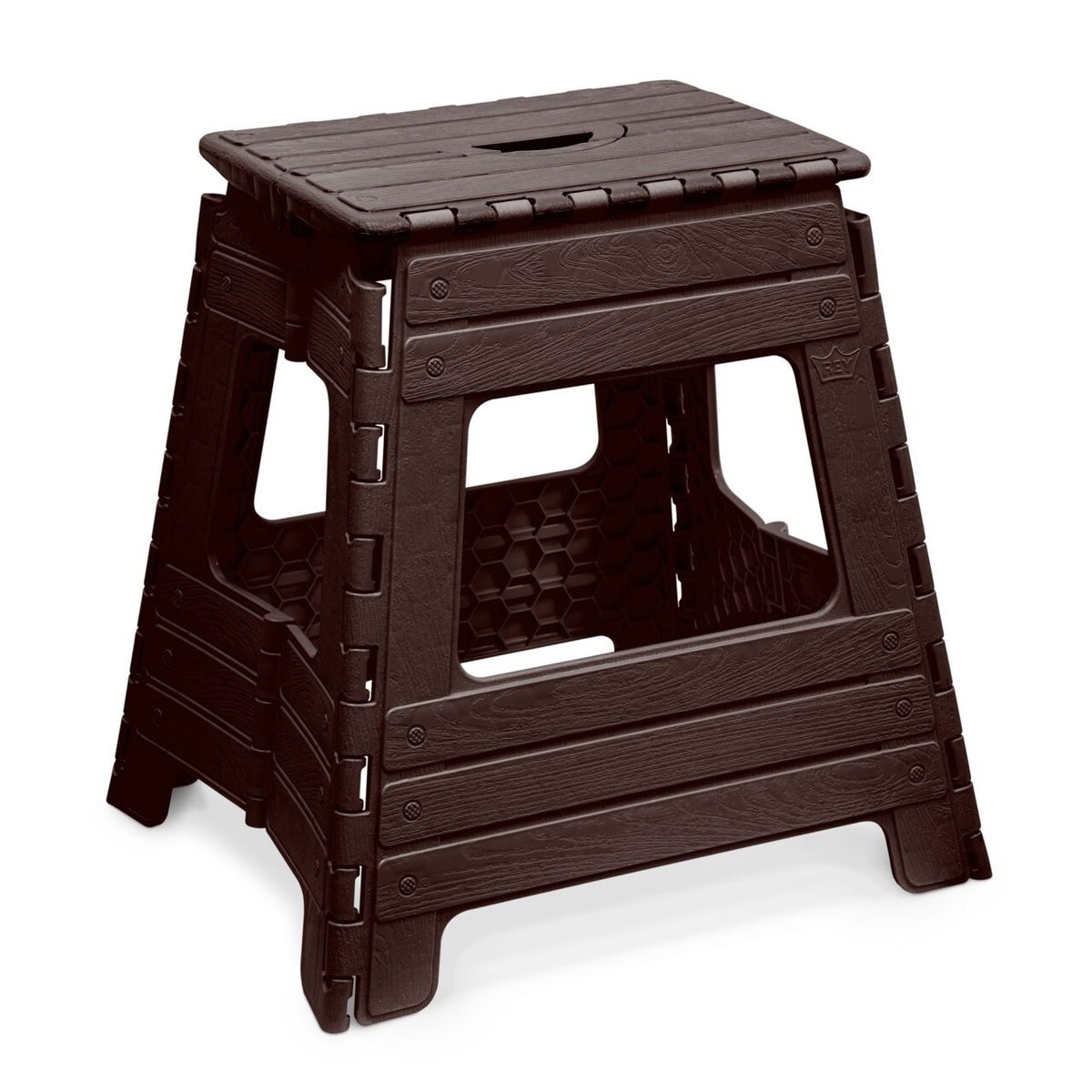 REYPLAST - Banquito Taburete Piso Plegable Portatil Con Estilo Moderno Gris Pardo Con Cafe