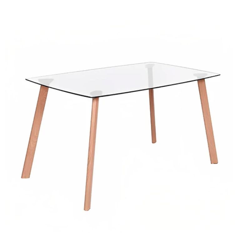 OH MI HOGAR - Mesa Nordica rectangular de vidrio 140x80x75cm Laterales redondeados