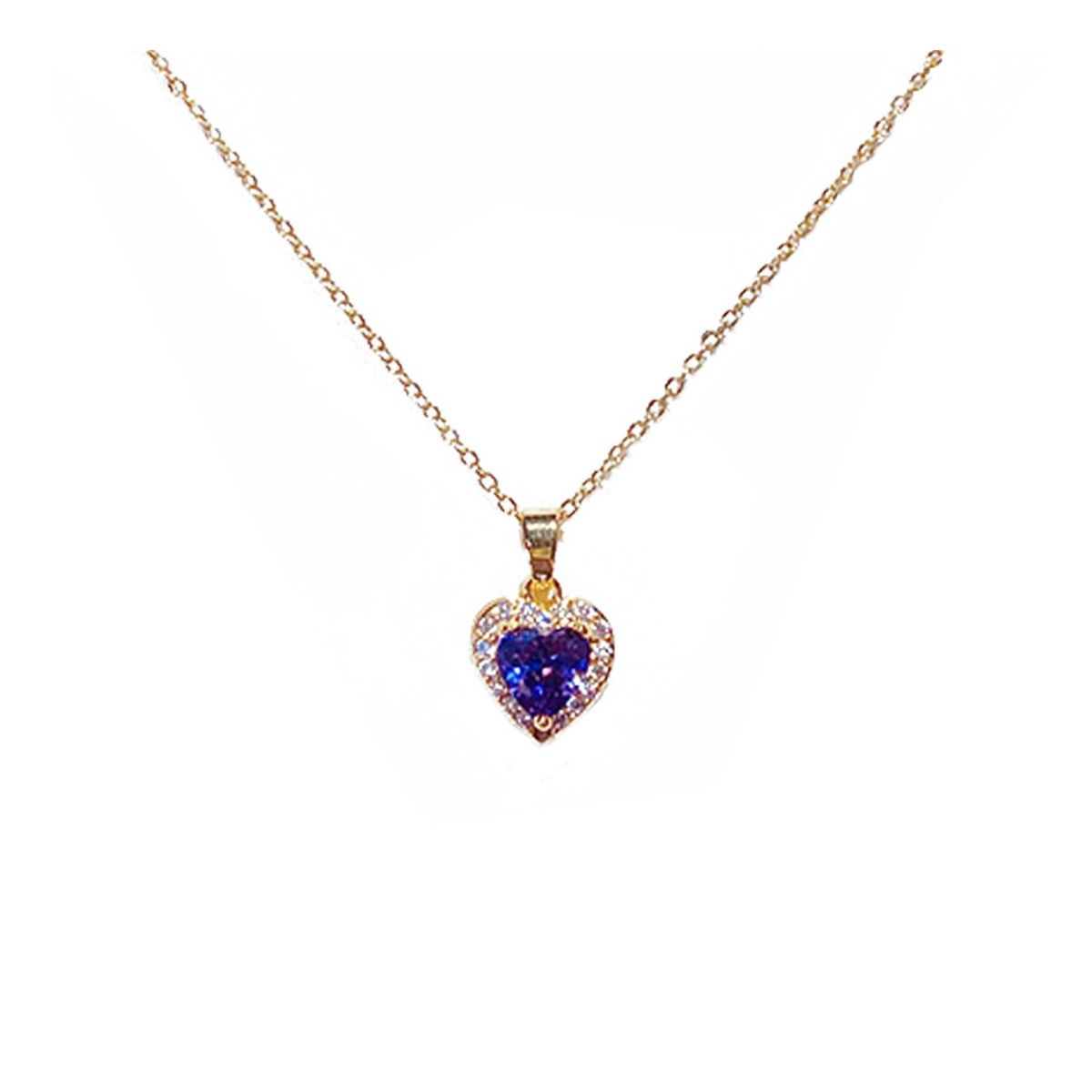 ZG JOYAS - Collar Dorado Galvanizado En Oro Colgante Corazón Púrpura