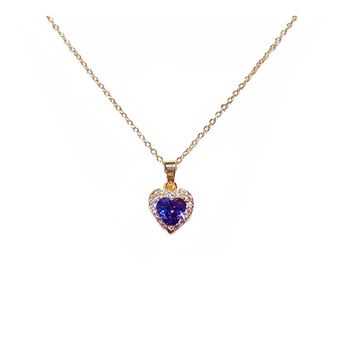 ZG JOYAS - Collar Dorado Galvanizado En Oro Colgante Corazón Púrpura