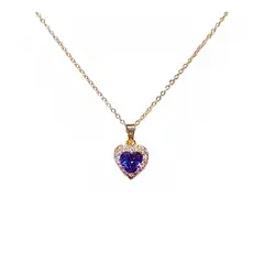 ZG JOYAS - Collar Dorado Galvanizado En Oro Colgante Corazón Púrpura