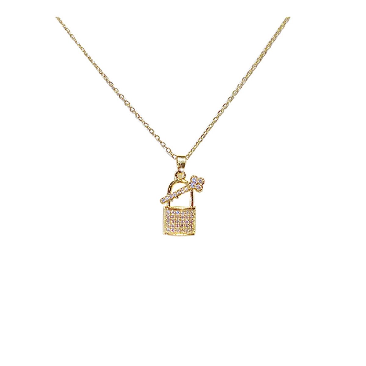 ZG JOYAS - Collar Dorado Galvanizado En Oro Colgante Candado Llave