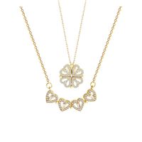 Collar Dorado Galvanizado En Oro Colgante Trebol 4 Corazones