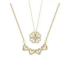 ZG JOYAS - Collar Dorado Galvanizado En Oro Colgante Trebol 4 Corazones