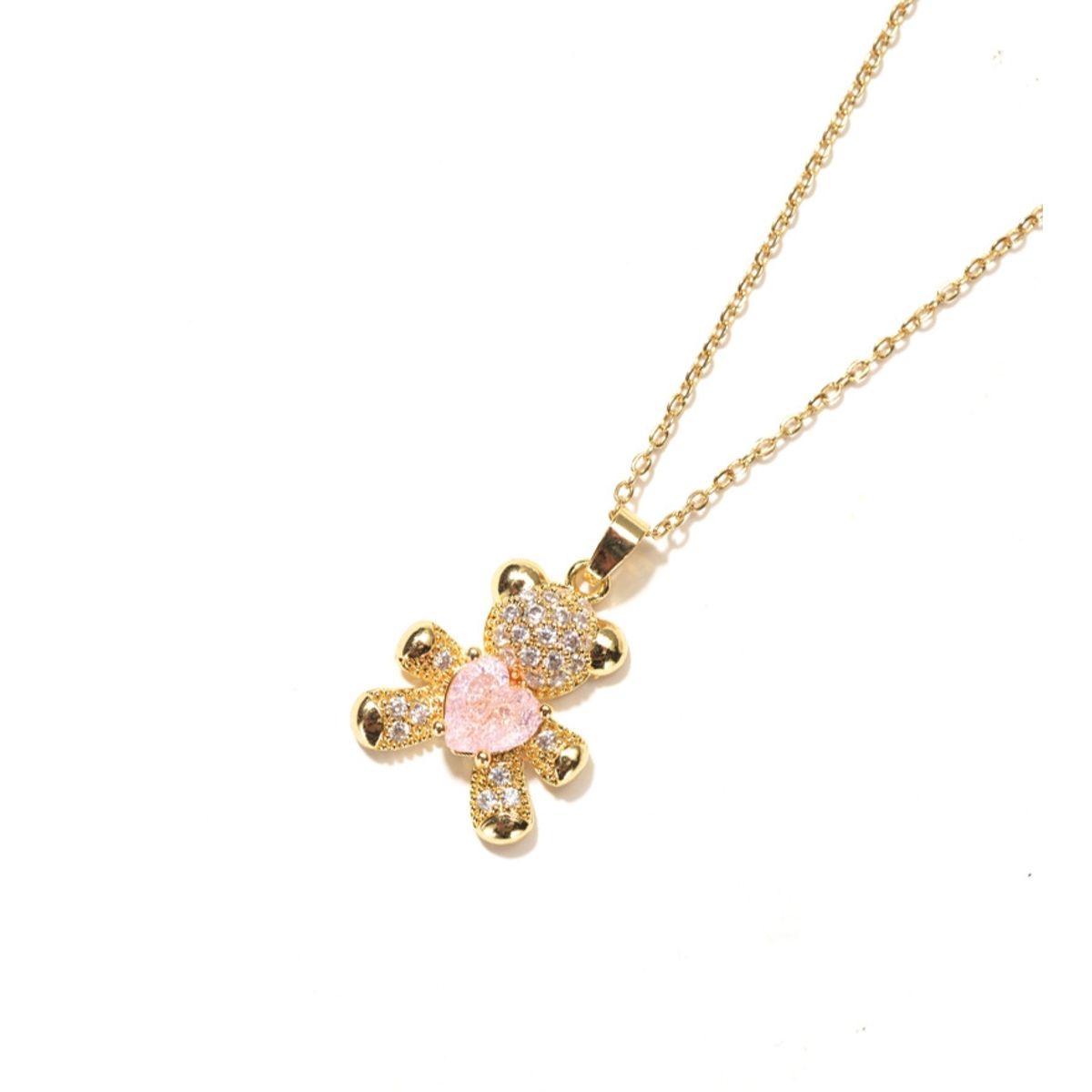 ZG JOYAS - Collar Dorado Galvanizado En Oro Colgante Oso Corazón