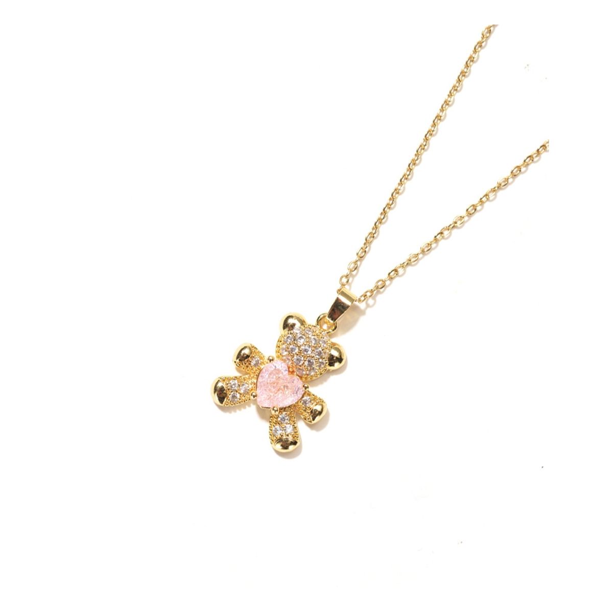 ZG JOYAS - Collar Dorado Galvanizado En Oro Colgante Oso Corazón