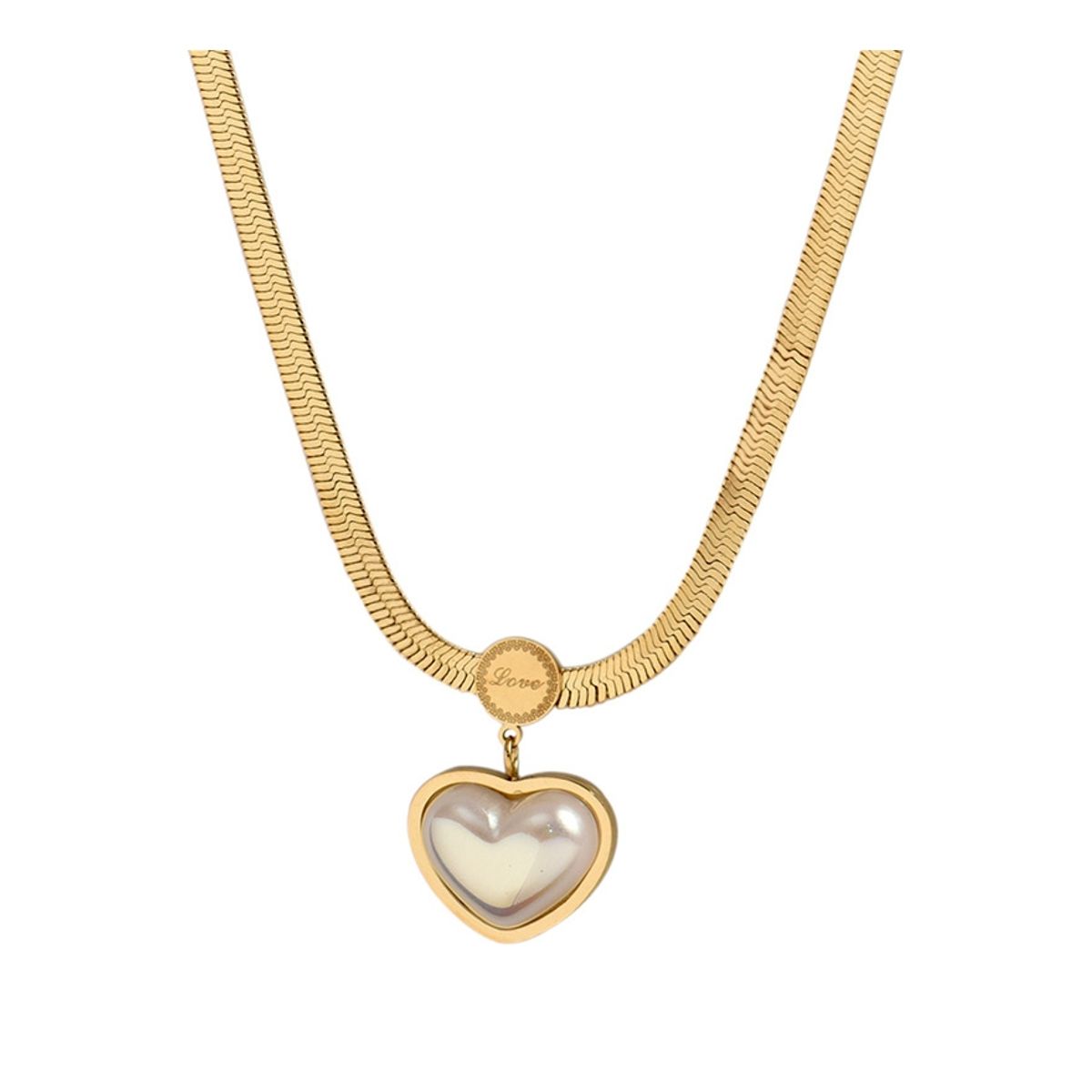 ZG JOYAS - Collar Dorado Galvanizado En Oro Colgante Corazón Nácar