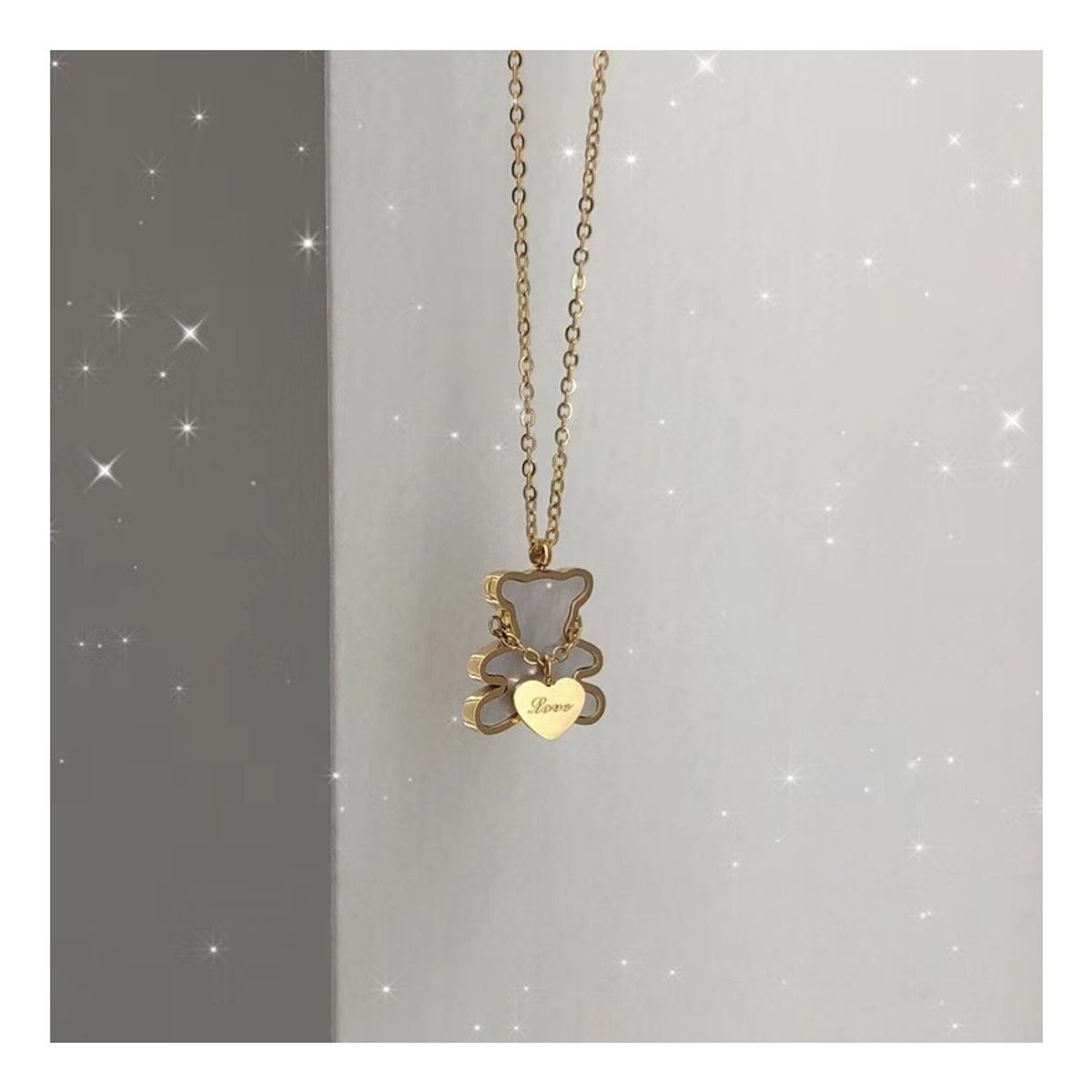 ZG JOYAS - Collar Dorado Galvanizado En Oro Colgante Oso Love