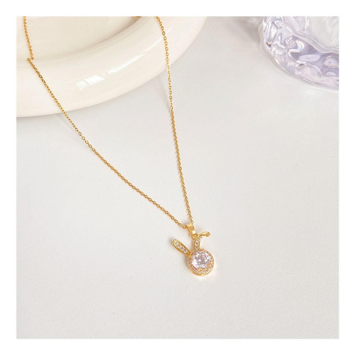 ZG JOYAS - Collar Dorado Galvanizado En Oro Colgante Conejo Zirconia