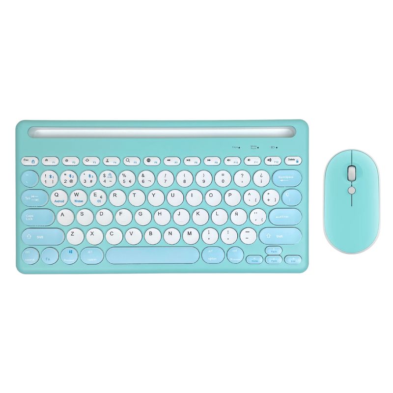 GENERICO - Kit Mouse Y Teclado Bluetooth Triple Conexión Español Celeste