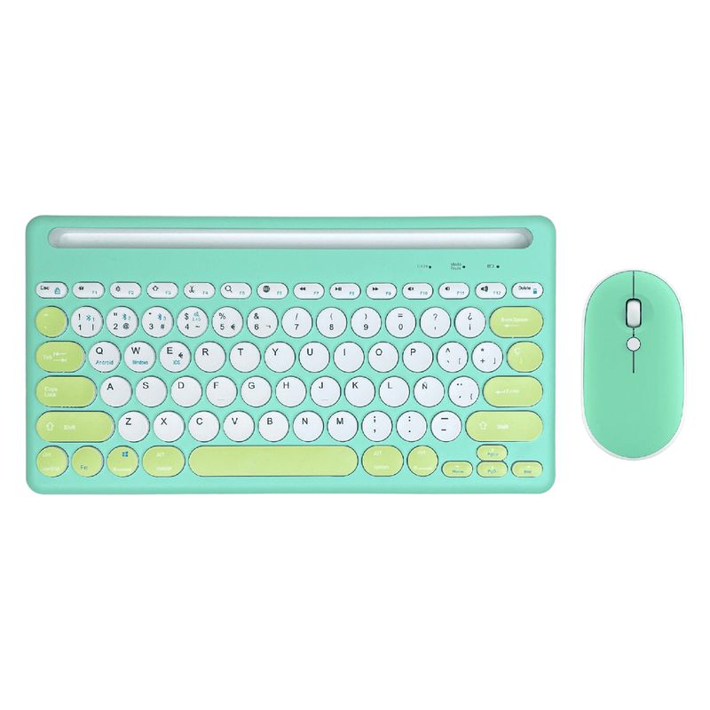 GENERICO - Kit Mouse Y Teclado Bluetooth Triple Conexión Español Verde - Verde