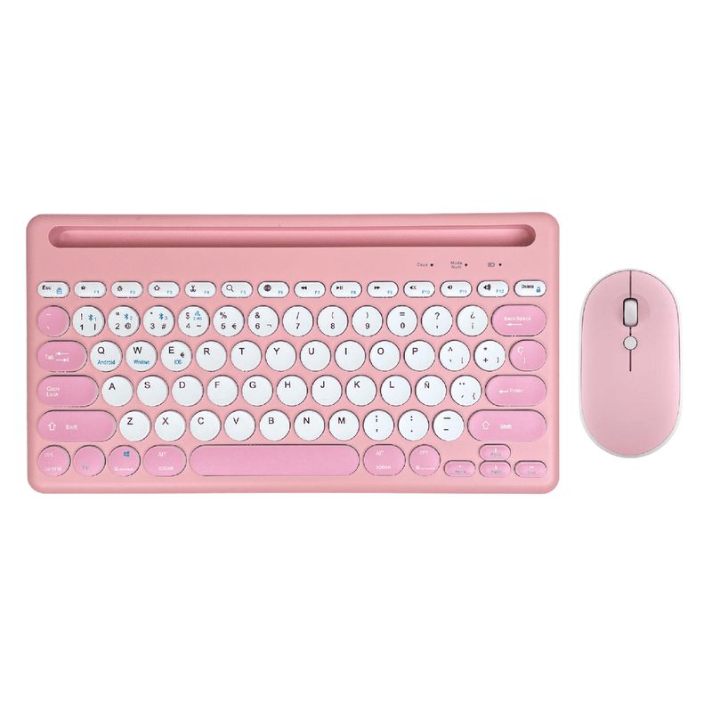GENERICO - Kit Mouse Y Teclado Bluetooth Triple Conexión Español Verde - Rosa