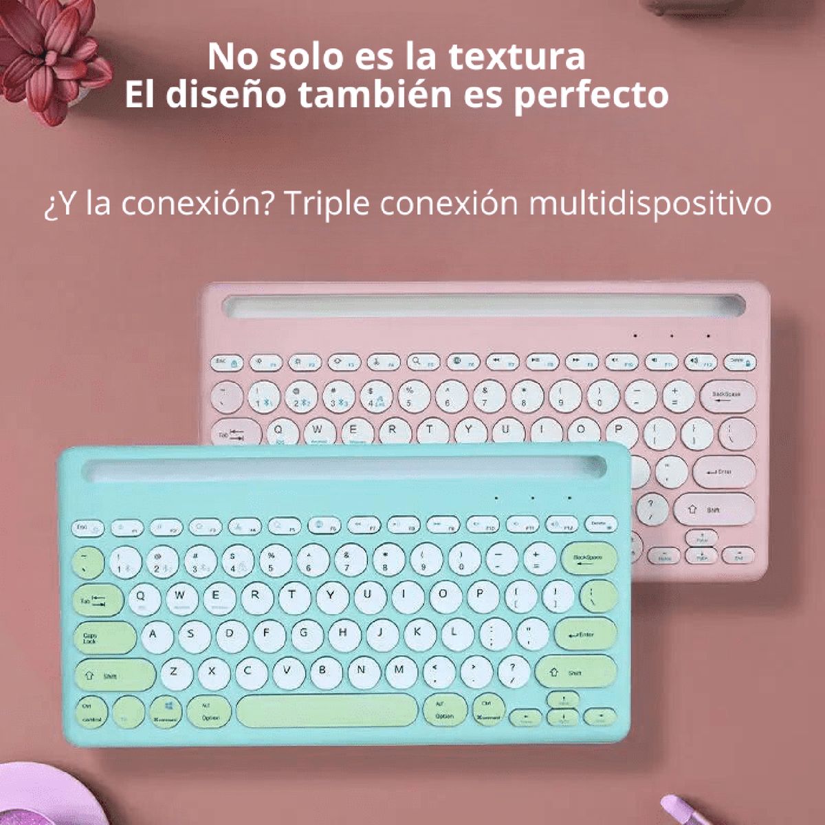 GENERICO - Kit Mouse Y Teclado Bluetooth Triple Conexión Español - Rosa