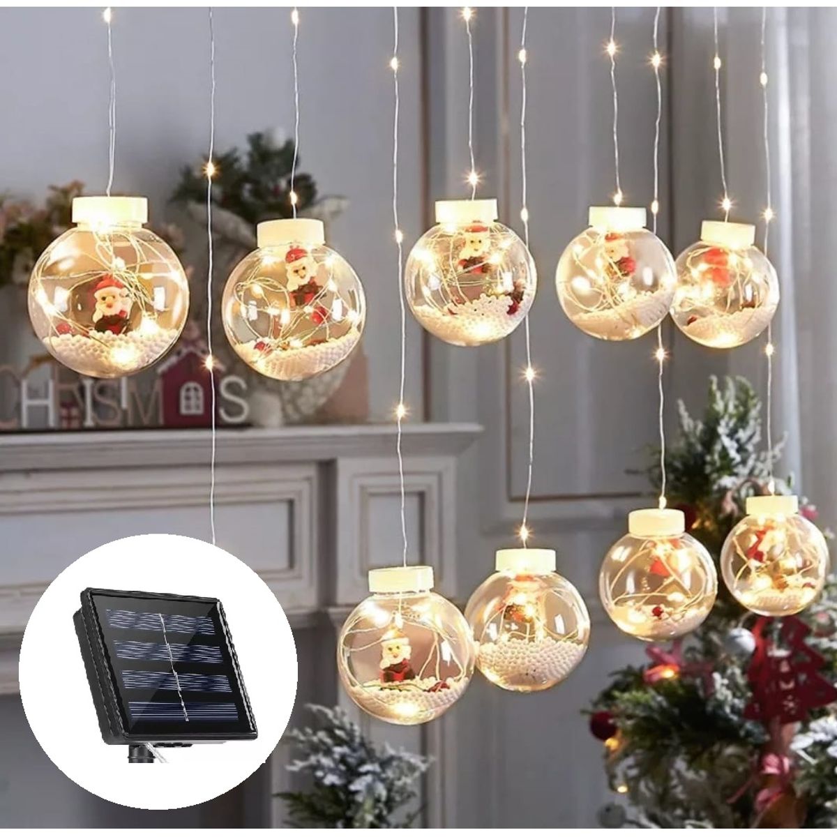 GENERICO - Guirnalda Solar Cortina Led Luces 10 Bolas 3 Metros CALIDAS