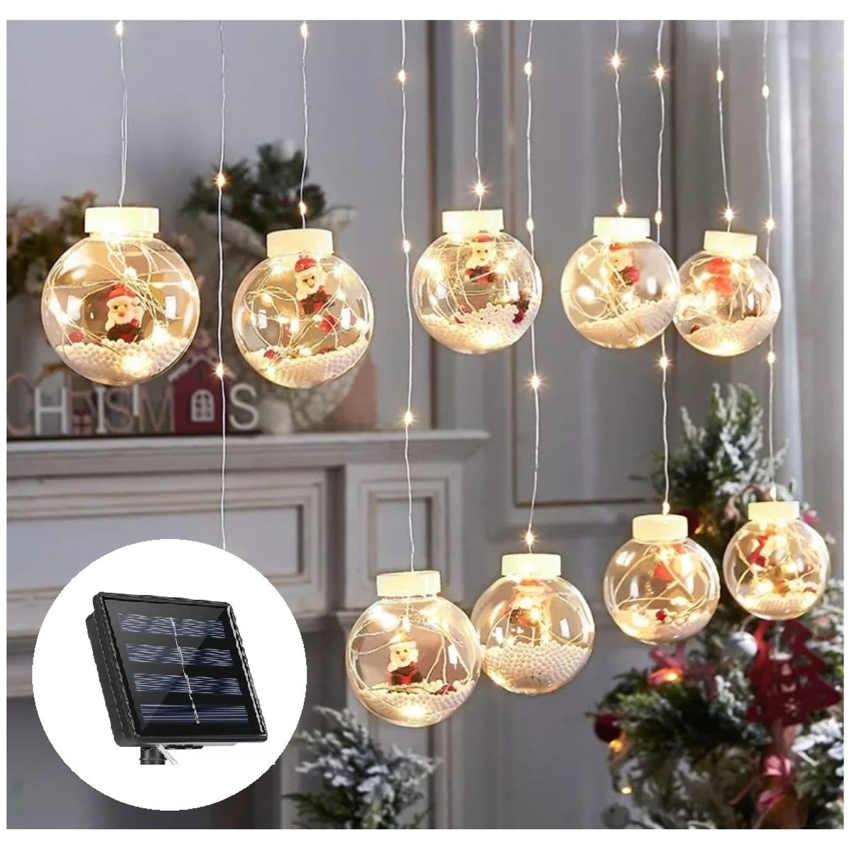 GENERICO - Guirnalda Solar Cortina Led Luces 10 Bolas 3 Metros CALIDAS