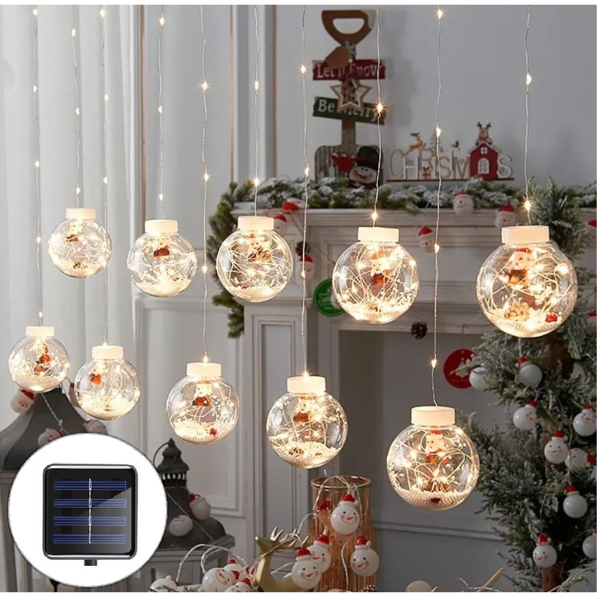 GENERICO - Guirnalda Solar 3 metros Cortina Led Luces 10 Bolas CALIDAS