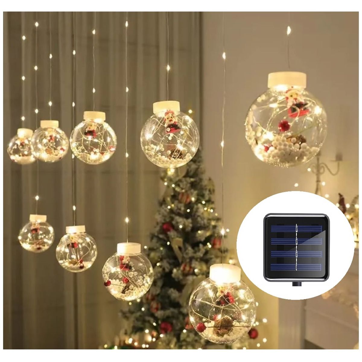 GENERICO - PACK x2 Guirnalda Solar 3 metros Cortina Led Luces 10 Bolas CALIDAS