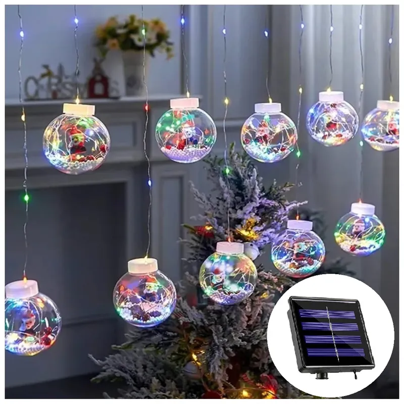 GENERICO - PACK x2 Guirnalda Solar 3 metros Cortina Led Luces 10 Bolas Multicolor