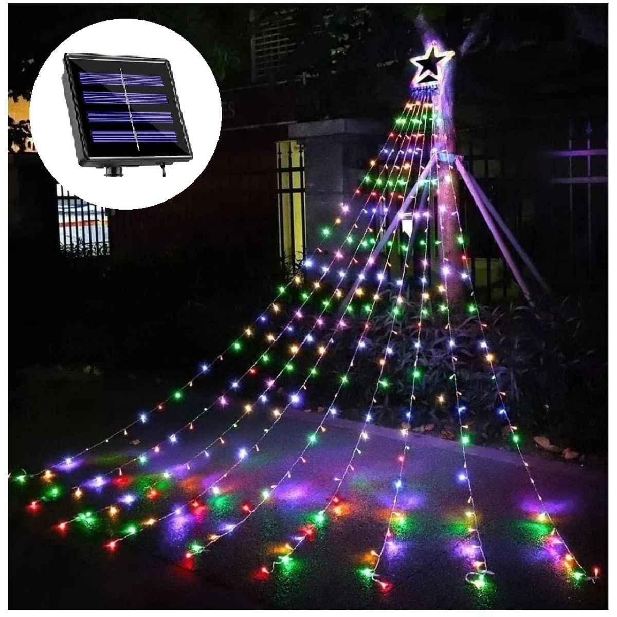 GENERICO - Luz Solar Cascada De Árbol Navidad Con Estrella Colores